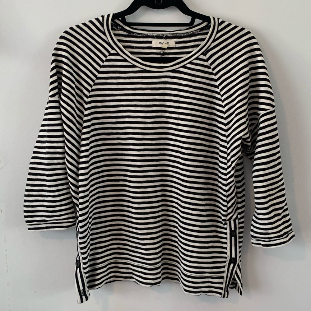 Madewell Striped Tee with Side Button Detail